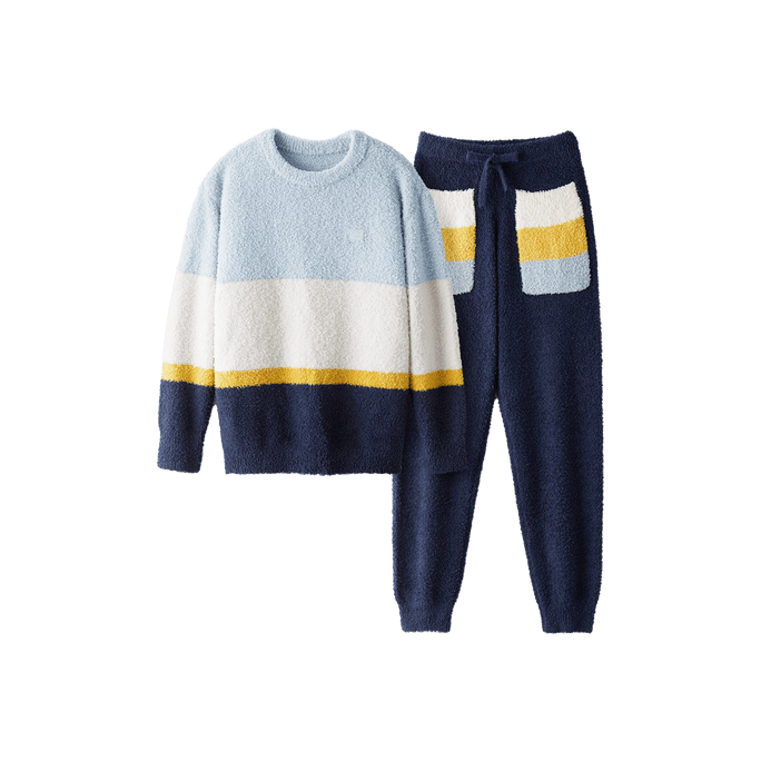  Men's Half Fleece Pajamas Set Loungewear 555C Blue XL