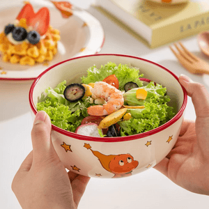 川岛屋 可爱星星人浮雕陶瓷碗 家用米饭碗  6"