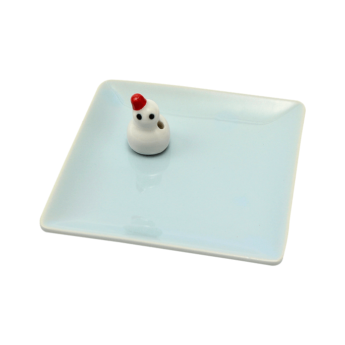 NipponKodo Ceramic Incense Tray with Snowman - 1pc