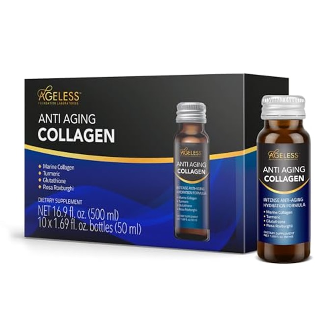 Ageless Foundation Laboratories Anti Aging Collagen 10 Bottles 1.69 Fl OZ (50 ML) Each