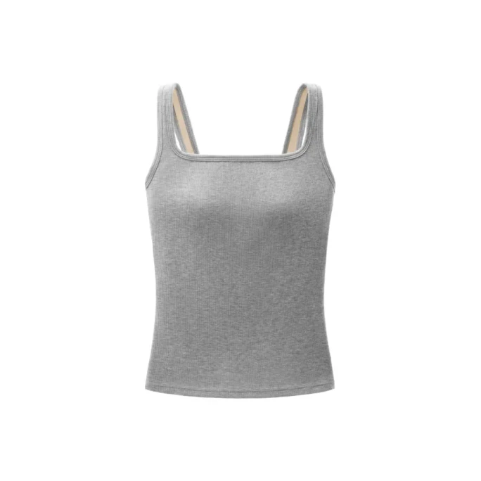 【Expédition directe depuis Hong Kong】蕉内 CoolPro 501 en fibre de lin, col carré avec coussinets de poitrine, débardeur, gris chanvre, taille L, pas besoin de soutien-gorge, soutien-gorge intégré, tasse à air 3.5 couches, col carré的美胸, convient pour le printemps/été, à porter à l'extérieur ou à l'intérieur