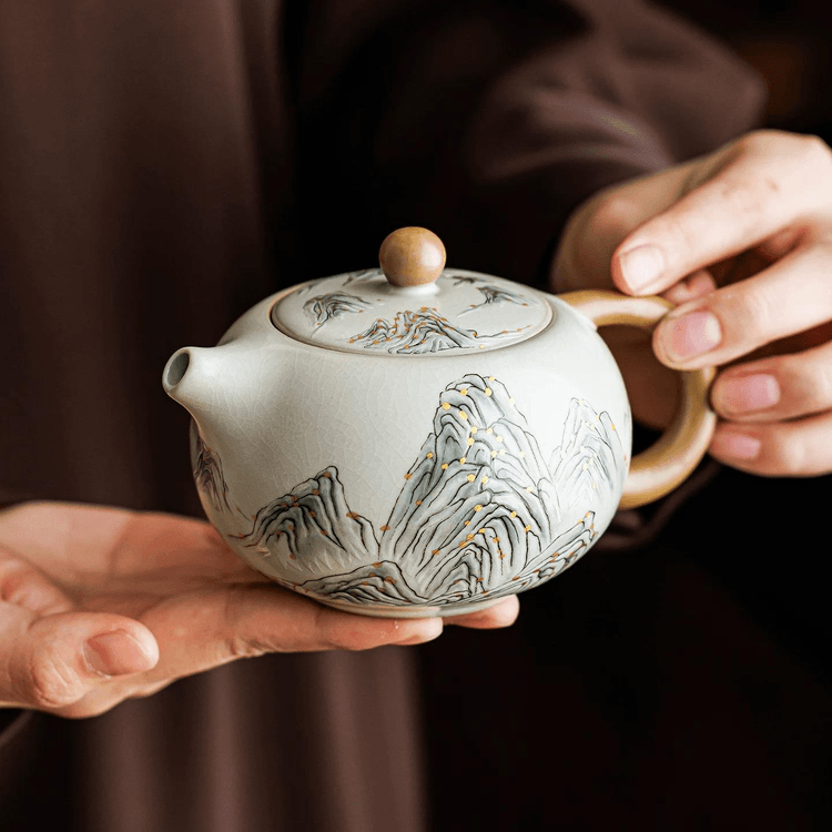 中国直送】一品仟堂 千里江山 汝窯 西施壺 茶水分離 単体 13*8cm - Yami
