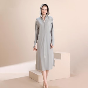 Miju Long Robe Sun Protection Clothing (Detachable Large Brim) Elegant Grey