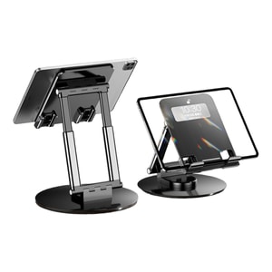 All metal 360 degree rotating tablet stand multifunctional support plate Obsidian black one piece