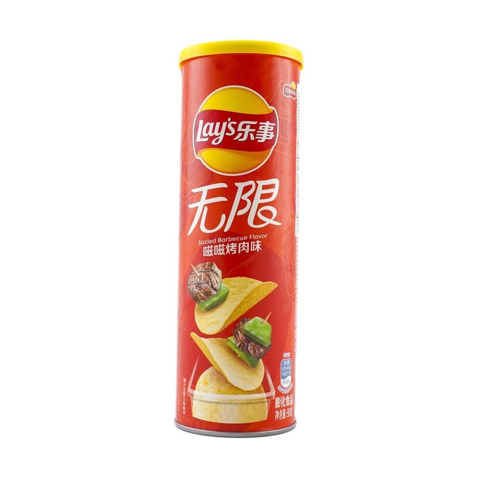 大陸版LAY'S樂事 無限薯片 滋滋烤肉味 桶裝 90g