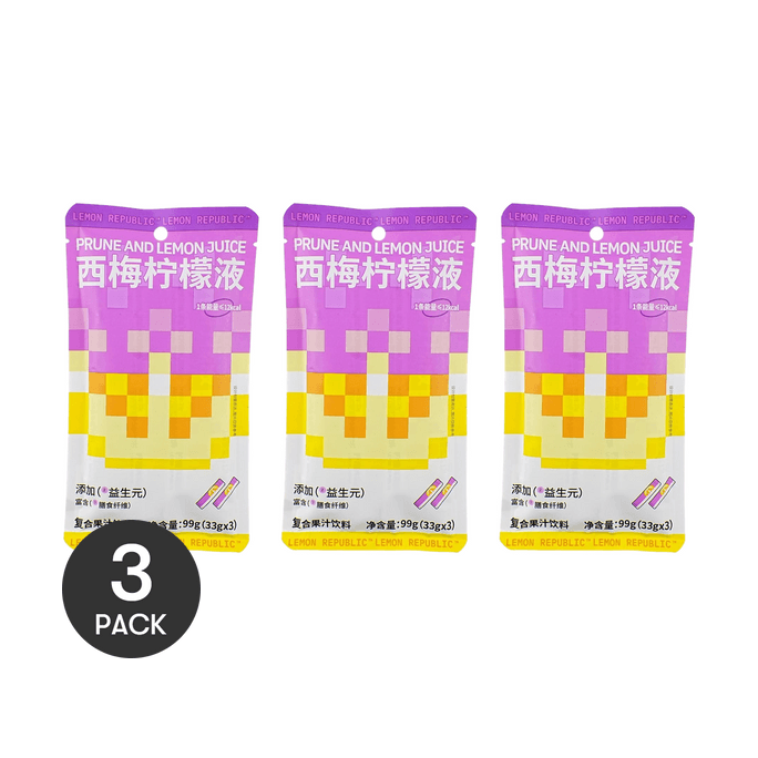 柠檬共和国 西梅柠檬液 浓缩冲饮 3条入 99g*3【3包装】【含益生元+膳食纤维】