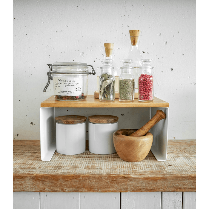 Stackable Countertop Shelf - Two Sizes - Steel + Wood Small 12