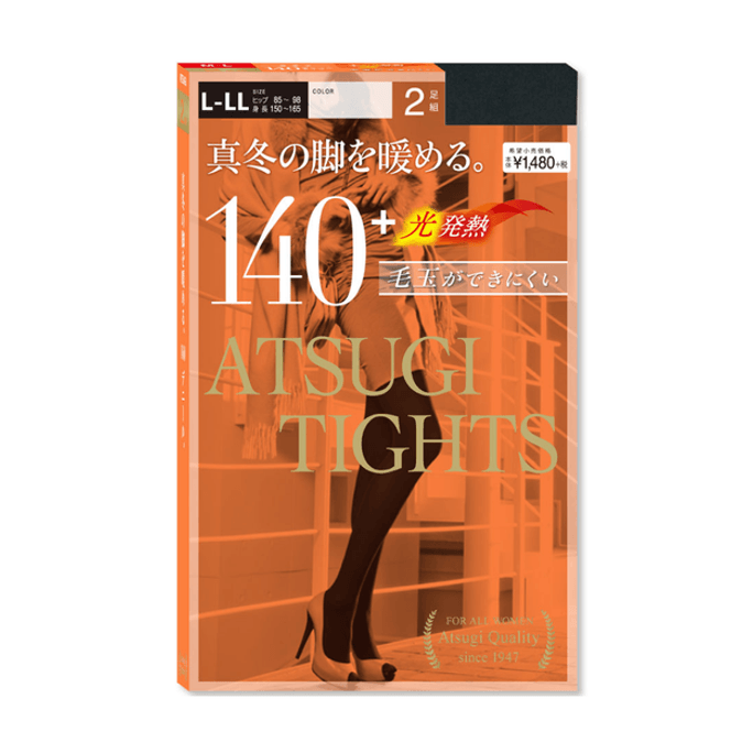 【日本直邮】 ATSUGI  厚木 秋冬发热打底 连裤袜 厚款140D #黑色 L-LL 2双装