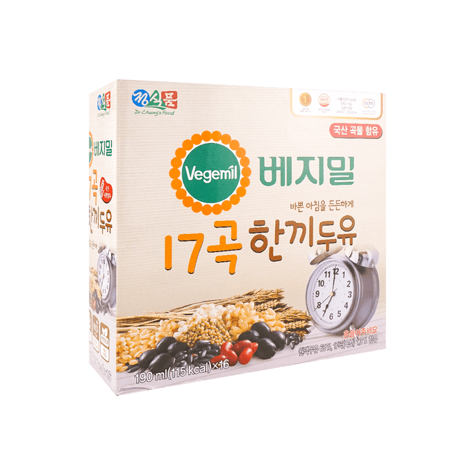 韓國Dr.Chung's Food Vegemil 17種穀物豆奶 190ml*16盒【17種穀物】【高鈣維D】【植物蛋白】