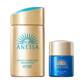 Anessa Perfect UV Sunscreen Skincare Milk, SPF50+·PA++++, 60ml + Night Sun Care Serum, 12ml, Sunscreen Set
