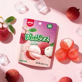 Peelerz Peeling Gummy Candy ,Lychee Flavor, 6oz【Made With Real Fruit Juice】
