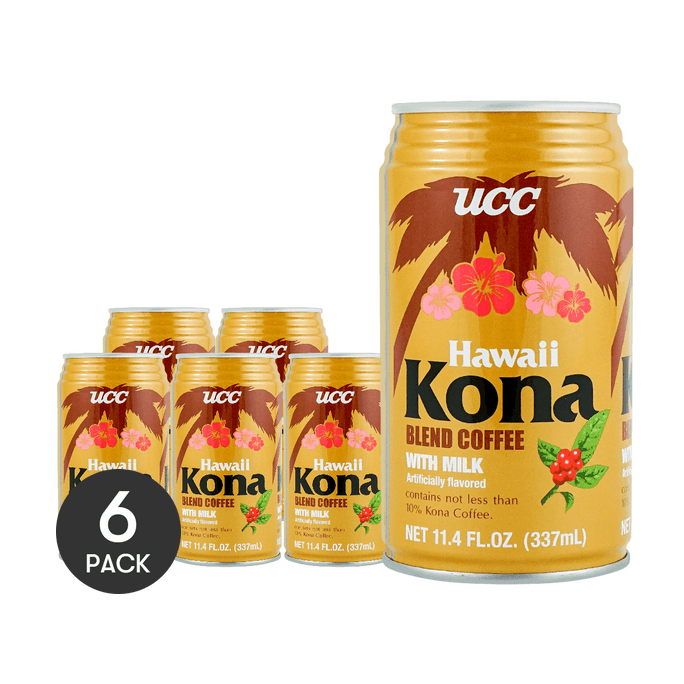 Hawaii Kona Blend Coffee with Milk Sweet Milky, Ready To Drink Coffee, 11.4 fl oz *6【6 Packs】