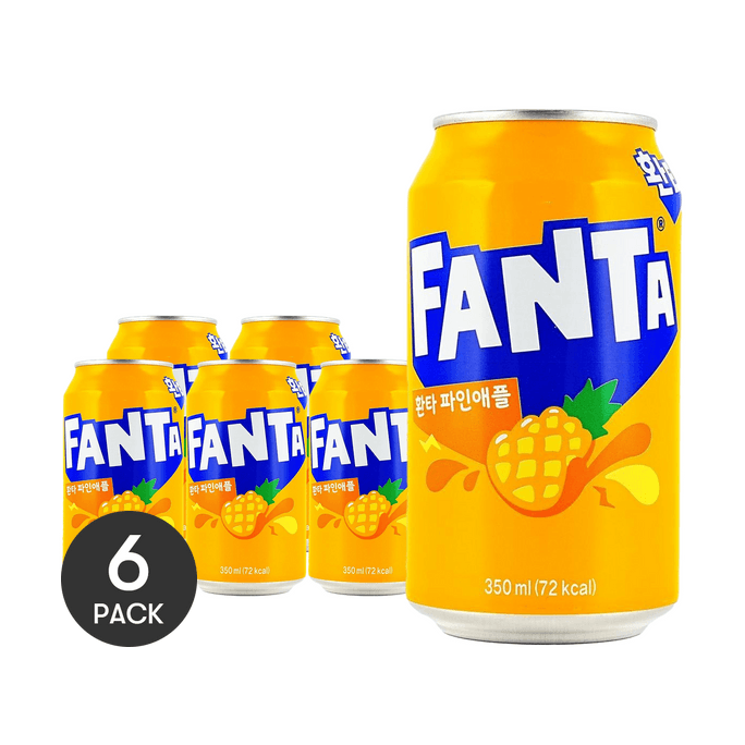 韓國可口可樂 芬達 鳳梨口味汽水 350ml *6【6份超值裝】【0咖啡因】