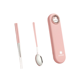 304 Stainless Steel Chopsticks  Spoons Portable Cutlery Set Forks  Spoons Chopsticks Set Tableware 3 Pieces Pink