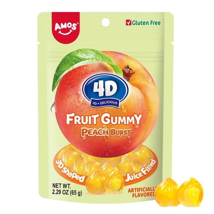 AMOS 4D Gummy Fruit Filled Candy Fruit Snacks Juicy Burst Mango Juice Filled Gummies 2.29Oz Per Bag (12 Bags)
