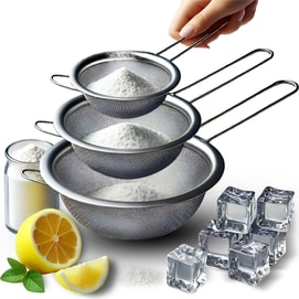 3个装不锈钢滤网 不锈钢滤油网 豆浆过滤网面粉筛 该套装包括8厘米12 厘米和18 厘米 3 件套厨房滤网 耐用的网状过滤器,细网过滤器适用于茶、意大利面、蔬菜