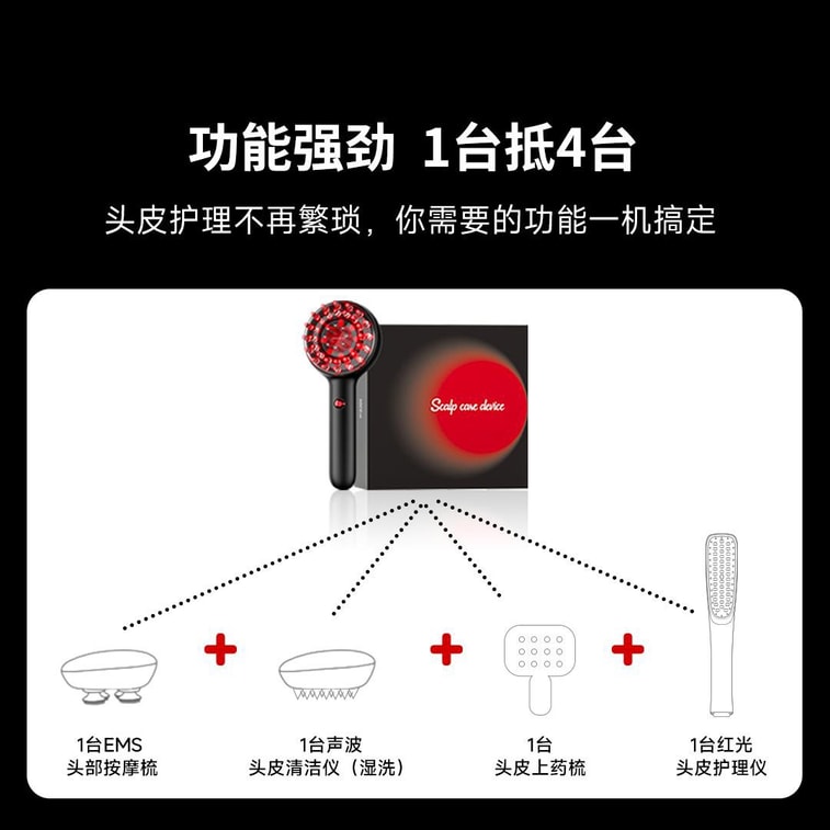【中国直送】Xiaomi Youpin DOCO レッドライト頭皮ケア器 頭皮洗浄 振動マッサージ液導入コーム 髪強化コーム 薬用アプリケーター 基本セット 6