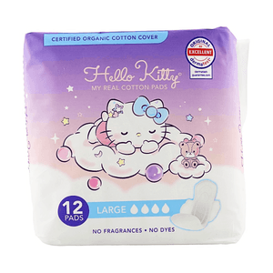 Coussinets en coton My Real Hello Kitty Taille L 12 pièces Coton Bio Couche Supérieure Sans Parfum