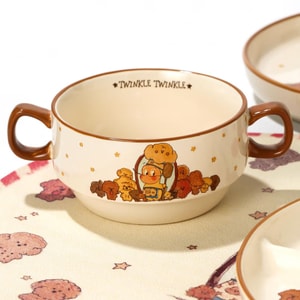 川岛屋 星星人陶瓷双耳碗 泰迪饼干星星人餐具 6.89"