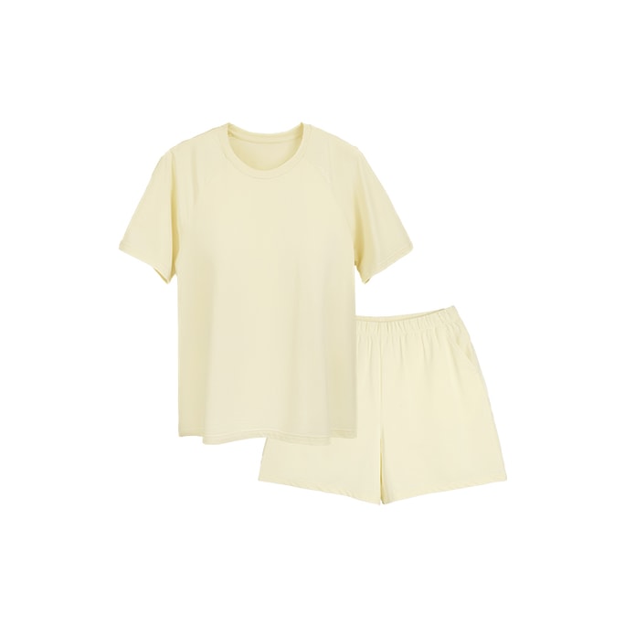 Soft Cloud Cotton Pullover Short Sleeve Suit (With bras)-BrightYellow-XL
