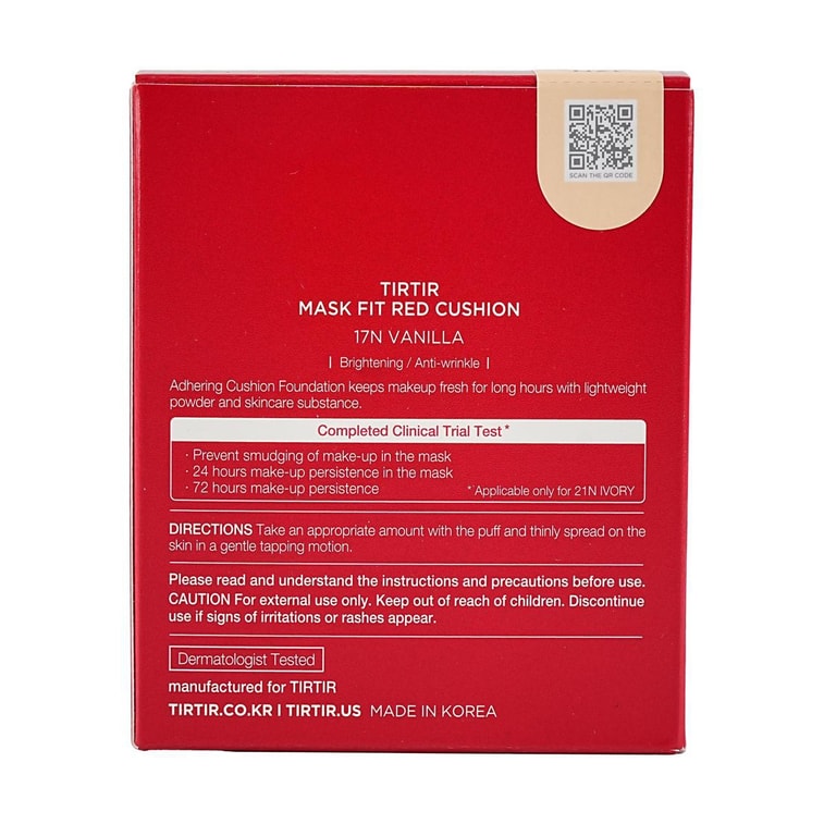 韓國TIRTIR媞樂媞樂 紅墩墩氣墊粉底 持久定妝遮瑕 輕薄水潤服帖 SPF40·PA++ 18g 72小時光滑遮瑕防脫妝 美白抗皺彈性 #17N Vanilla 香草白 6