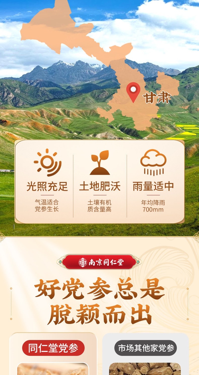 南京同仁堂 党参 补中益气 健脾益肺 煲汤煮水 改善气虚乏力 参味浓郁 120g
