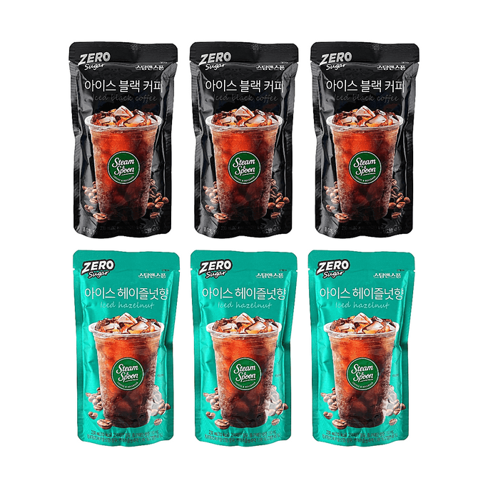 무설탕 아이스 블랙 커피+무설탕 아이스 헤이즐넛 향 커피, 46.62 fl oz【2가지 맛 6개 콤보 팩】【0 설탕】