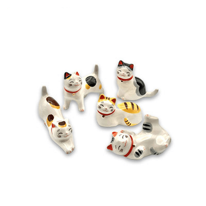 Yakushigama Cat Ceramic Chopstick Rest Set 5 pcs