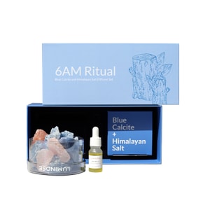 Luminose Natural Crystals and Essential Oil Diffuser Set Blue Calcite & Himalayan Salt Ambery Scent | 6AM Ritual 320g