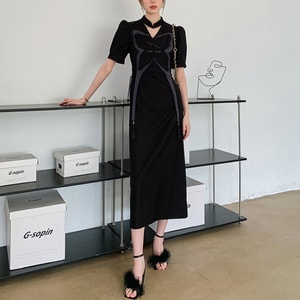 New New Chinese style Improved Cheongsam Dress Black M