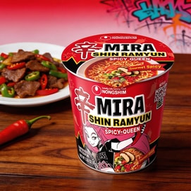 K팝 귀멸의 칼날 신라면 매운 여왕, 컵라면, 고급 매운맛, 100g (3.35oz)【미라 한정판】