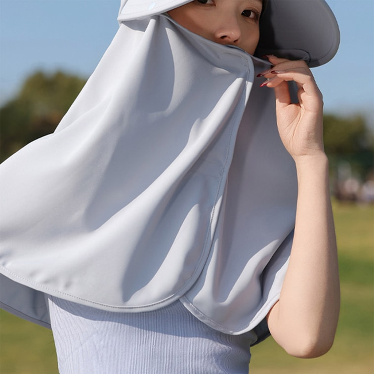 【中国直邮】 HSPM 冰丝遮脸防晒帽防紫外线太阳帽户外护颈披肩一体采茶帽 米色 F 1个 6