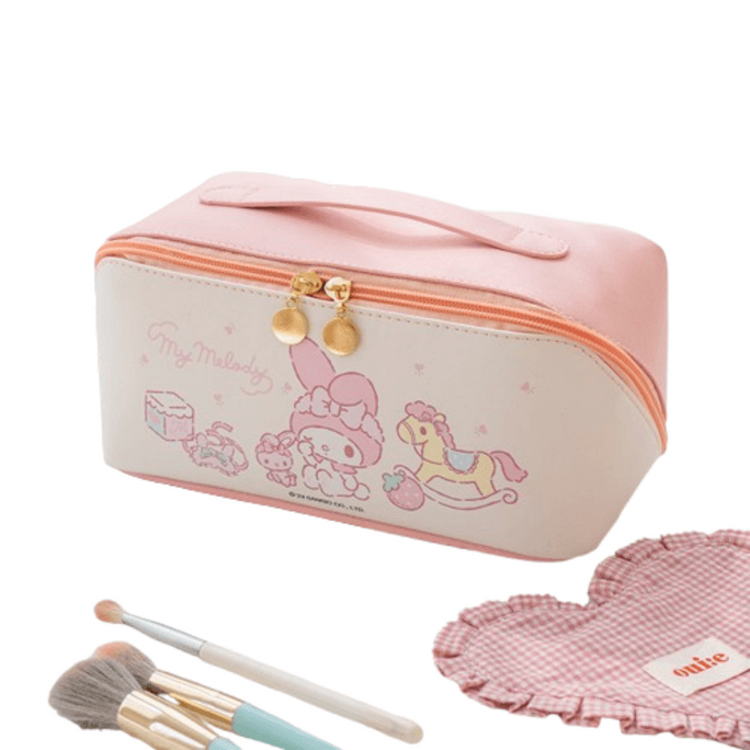 Organ Pillow Storage Bag PU Waterproof Multifunctional Wash Bag Tote Melody (Pink) 1pc