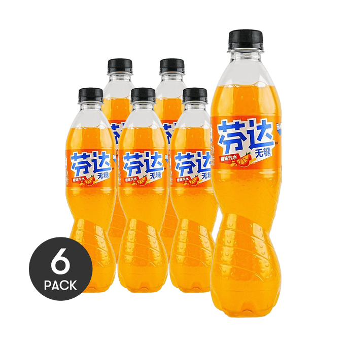 大陆版芬达 无糖橙味汽水 碳酸饮料 500ml *6【6份超值装】