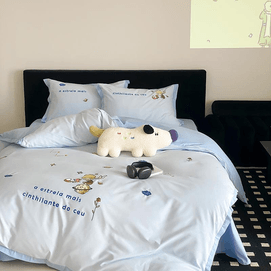 [중국에서 직접 우편] Lullabuy Little Prince 100S 장침면 세라믹 브러시 침대 4종 침구 세트(침대 시트*1+이불 커버*1+베개 커버*2) 더블 사이즈 - 블루