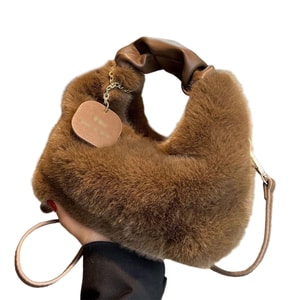 Premium Furry Bag Fluffy Handbag Autumn Winter Fashion Handheld Crossbody Bag Coffee Brown Single Piece