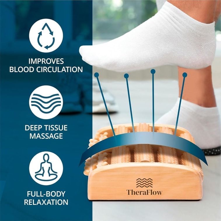 Foot Massager for Neuropathy & Plantar Fasciitis Relief - Mom Gifts for Women & Gifts for Dad, Wooden Foot Roller Massager, Neuropathy Pain Relief for Feet (Includes Reflexology Chart) 3