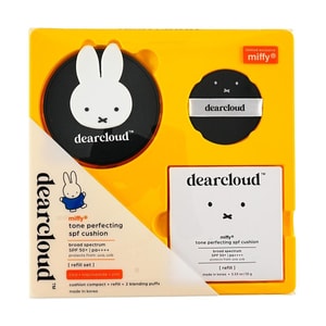 ​​韩国DEAR CLOUD 完美调色防晒气垫套装 提亮妆前 含替换装 SPF50+ / PA++++ 积雪草烟酰胺锌 舒缓泛红 细腻光滑哑光【Miffy米菲联名限定版】