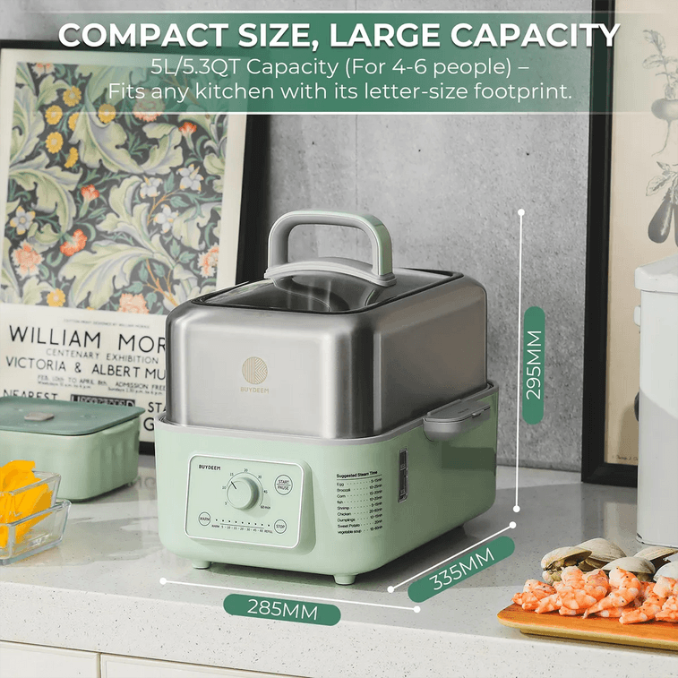 BUYDEEM北鼎 家用多功能电蒸锅 7档蒸煮时间 5L G5246 浅衫绿 【不含陶瓷蒸盘】 8