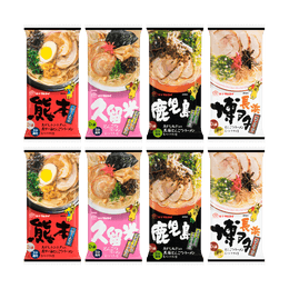 日本の九州ラーメン詰め合わせ - 即席麺、4 つのフレーバー、8 パック、26.45 オンス