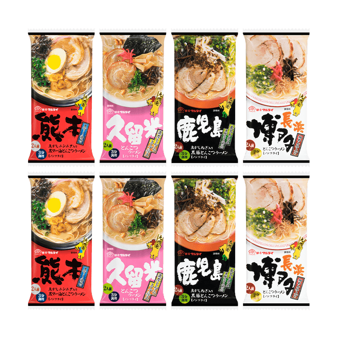 Japanese Kyushu Ramen Assortment - Instant Noodles, 4 Flavors, 8 Packs, 26.45oz