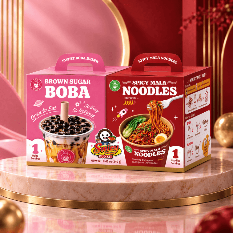 Brown Sugar Boba Milk Tea & Spicy Mala Noodles 8.46oz 【Swicy Duo Kit】【Two Favorites, One Box】 12