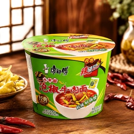 康师傅 方便面 小米椒泡椒牛肉面 桶装 104g【重庆限定 内含超美味泡椒包】【亚米独家】