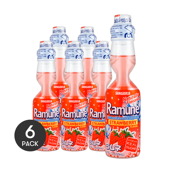 Ramune Premium Carbonated Soft Drink  Strawberry Flavor  6.76 fl oz *6【6 Packs】