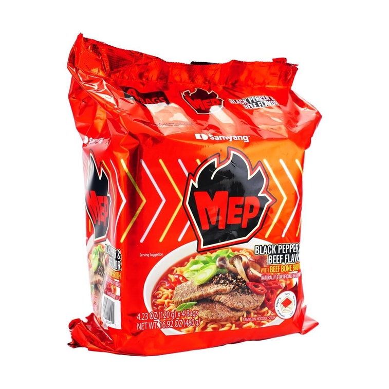 Mep Ramen - New Korean Style Instant Noodles, Black Pepper and Beef Flavor , 4.23 oz* 4 Pack 【New Trendy】 3