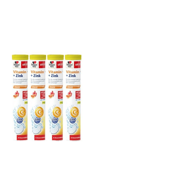 【中国直送】ドッペルヘルツ輸入 ビタミンC発泡錠・亜鉛錠・亜鉛入りフルーツドリンク×4本（ドイツ）