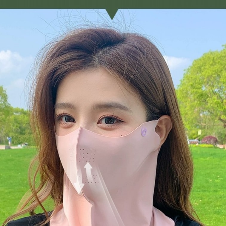 【중국 직배송】친타이 신상 아이스 실크 자외선 차단 마스크 여성용 통기성 구멍 3D 자외선 차단 무봉제 페이스 커버 블랙 그레이 1개 4