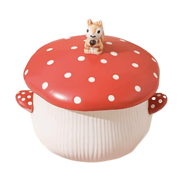 Red Mushroom Design Ceramic Instant Ramen Bowl with Lid 6"