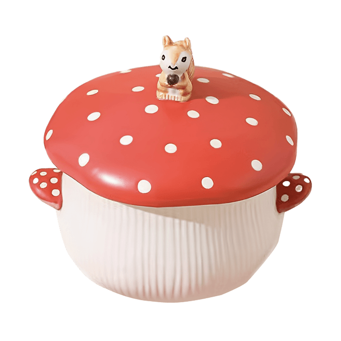 川岛屋 萌趣红蘑菇带盖泡面碗 釉下彩陶瓷碗带盖 6" 1100ml