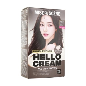 HELLO CREAM Double Coverage Hair Color Cream Gray Hair Cover Dye #7AB Ash Brown, 4.23 oz.